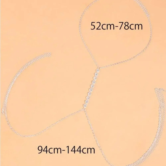 Silver Heart Zircon Body Chain, Elegant, Classy, Minimalist, Punk - Picture 4 of 4